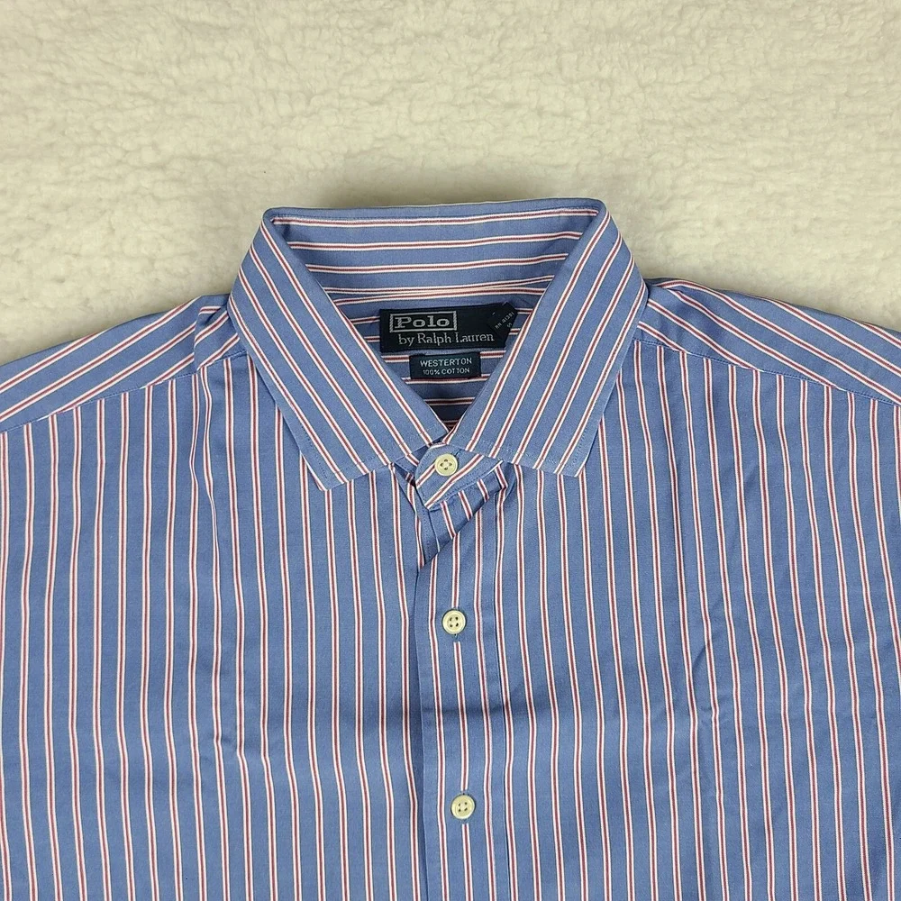 Polo Ralph Lauren Shirt Mens XL Blue Red Striped Westerton Dress Button‎ Up